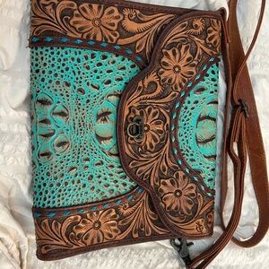 American Darling Crocodile Embossed Leather Crossbody Clutch